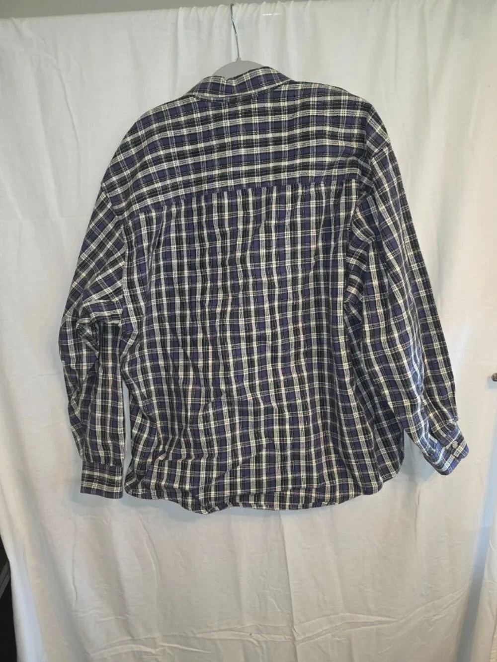 J. Crew Men's Button-Up Shirt Blue White Plaid Long Sleeve Linen Spread Collar L